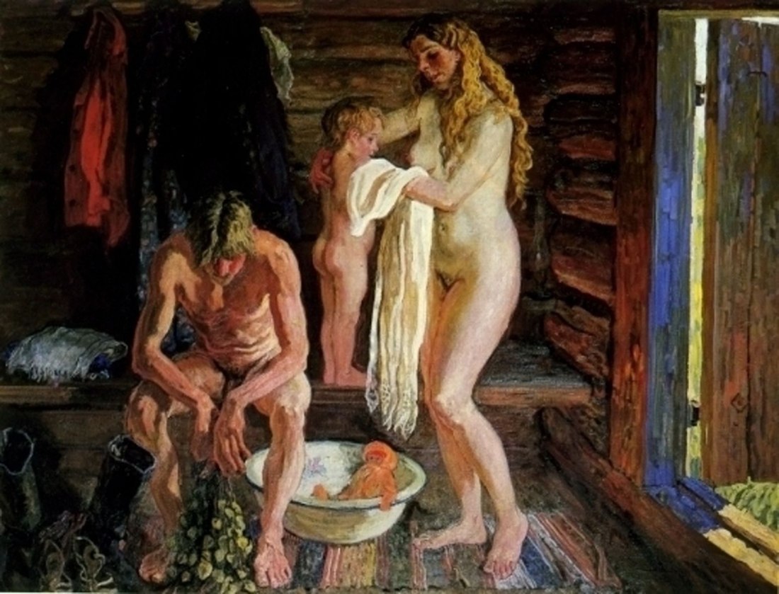 Голые женщины в деревенской бане