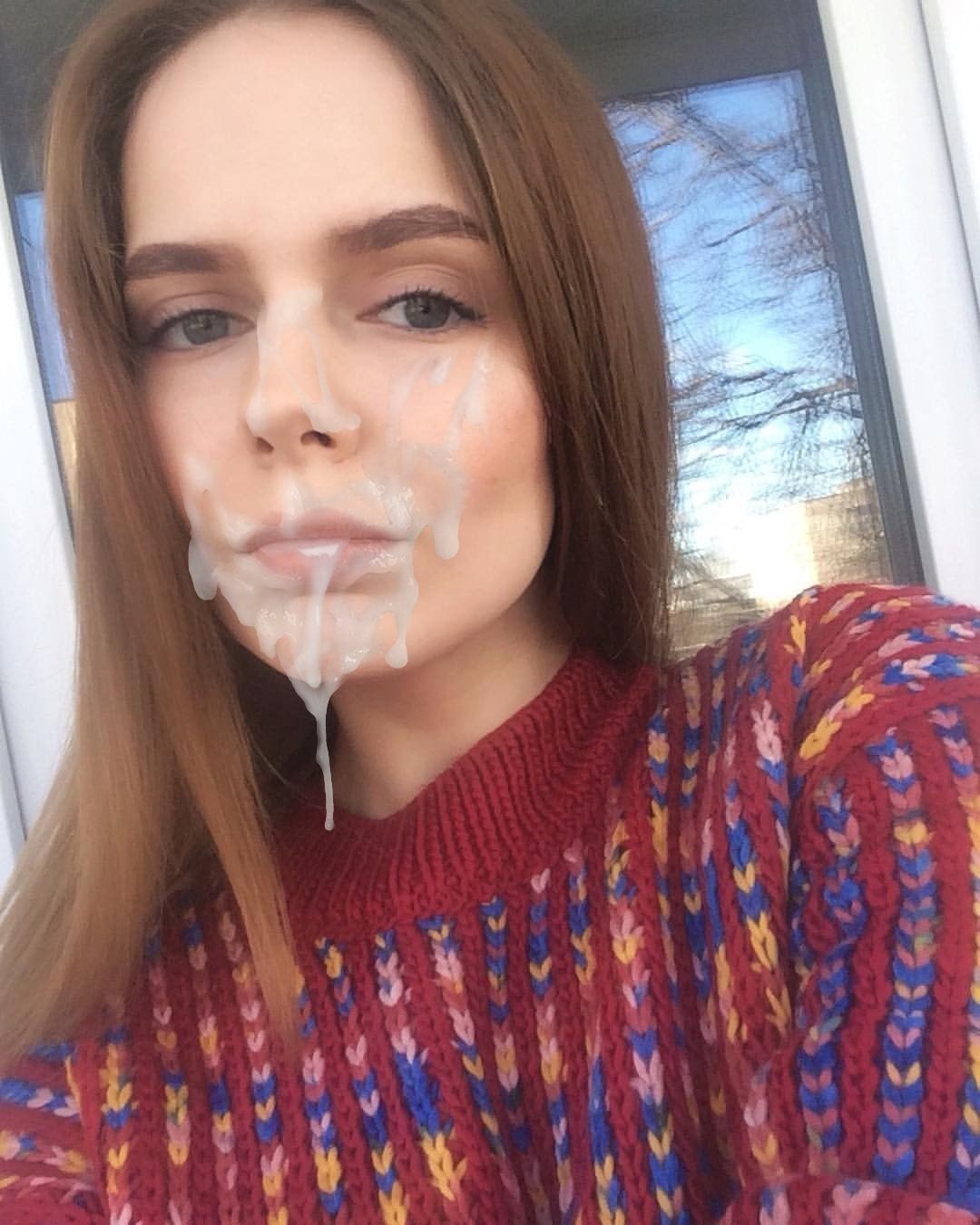 Обкончанное лицо Eva Elfie
