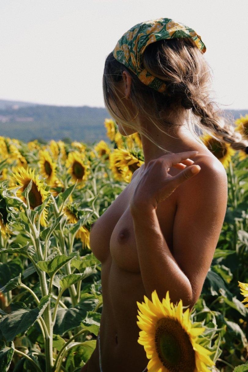 Эротическая фотосессия в подсолнухах